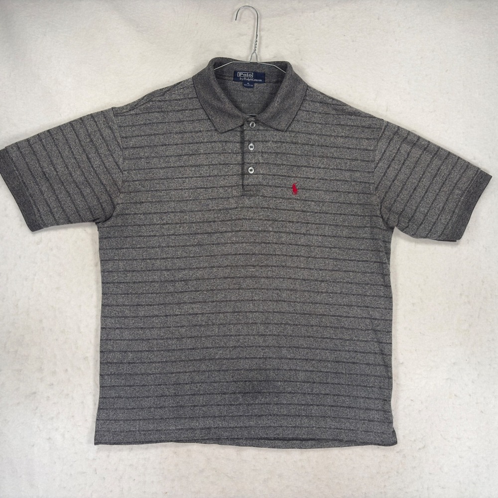 Polo Ralph Lauren Mens XL Gray Striped Short Sleeve Cotton Polo Shirt Red Pony
